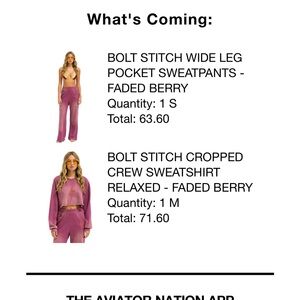 Aviator Nation woman’s  Bolt Stitch Sweatpants 
Bottoms small 
Top is a medium